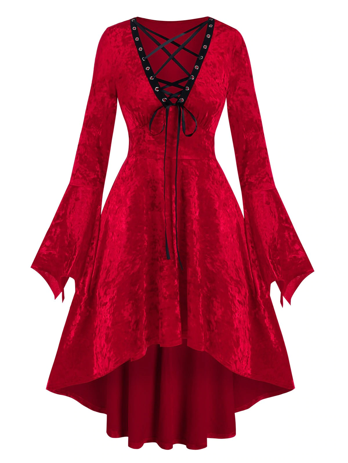 Gothic Lace-up Bell Sleeve High Waist Dress