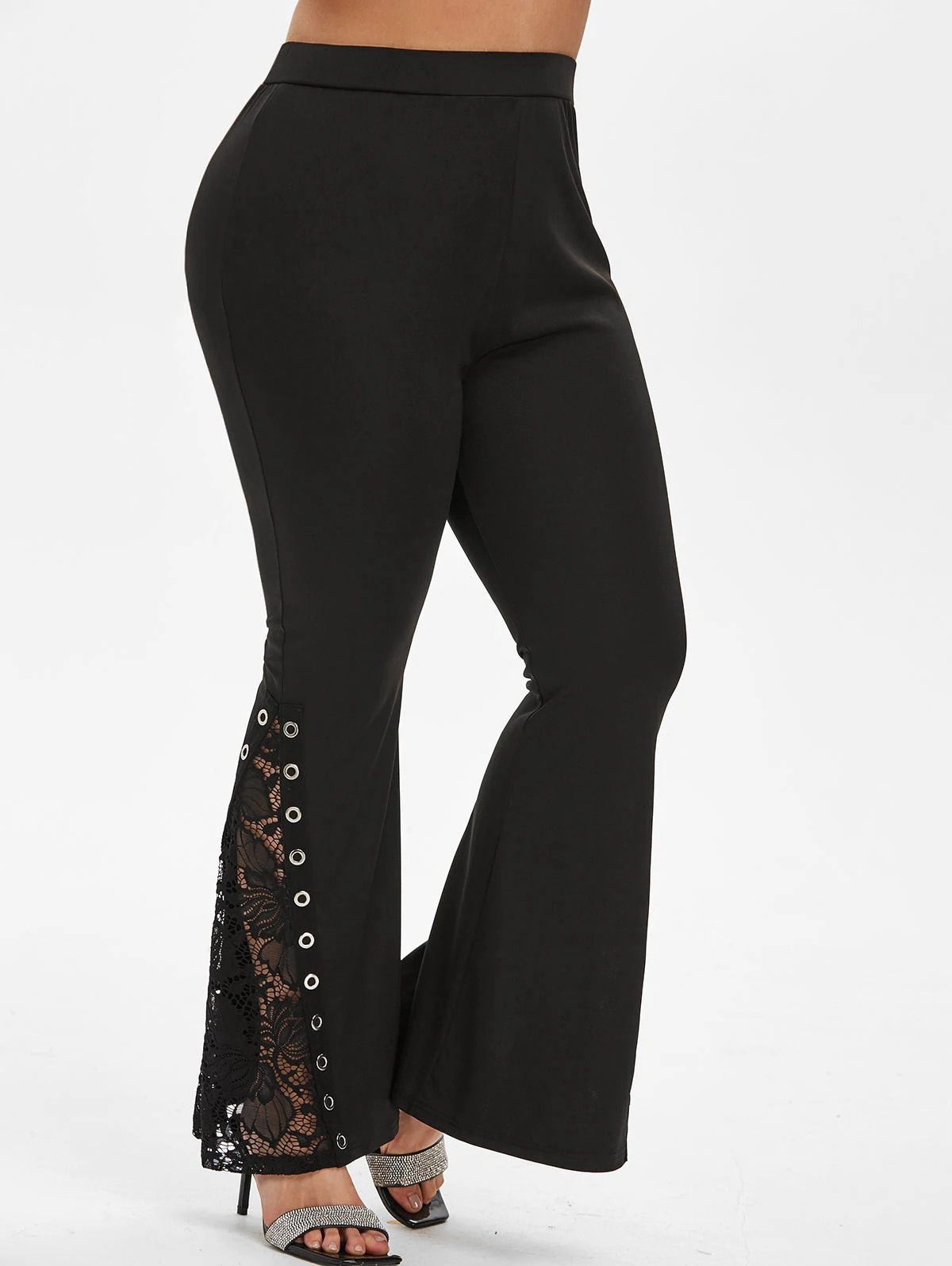 Plus Size Lace Insert Eyelet Flare Pants