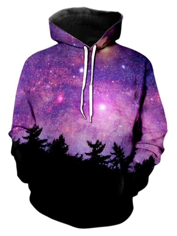 Drawstring Starry Pattern Front Pocket Hoodie