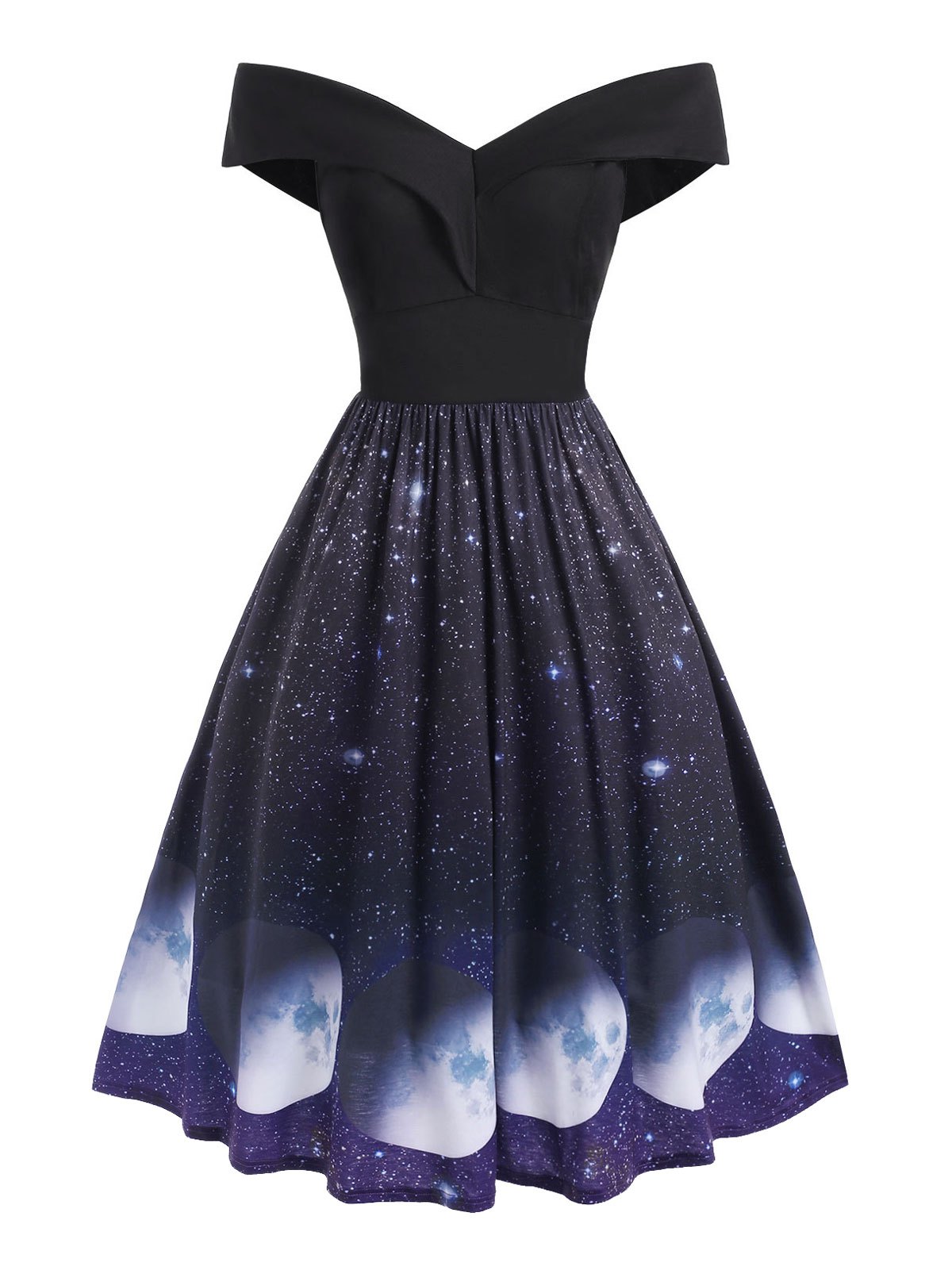 Off The Shoulder Galaxy Print Dress