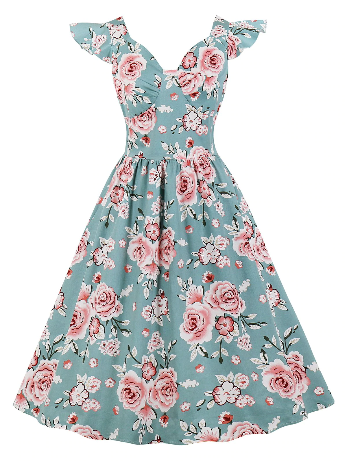 Floral Sweetheart Neck Retro Dress