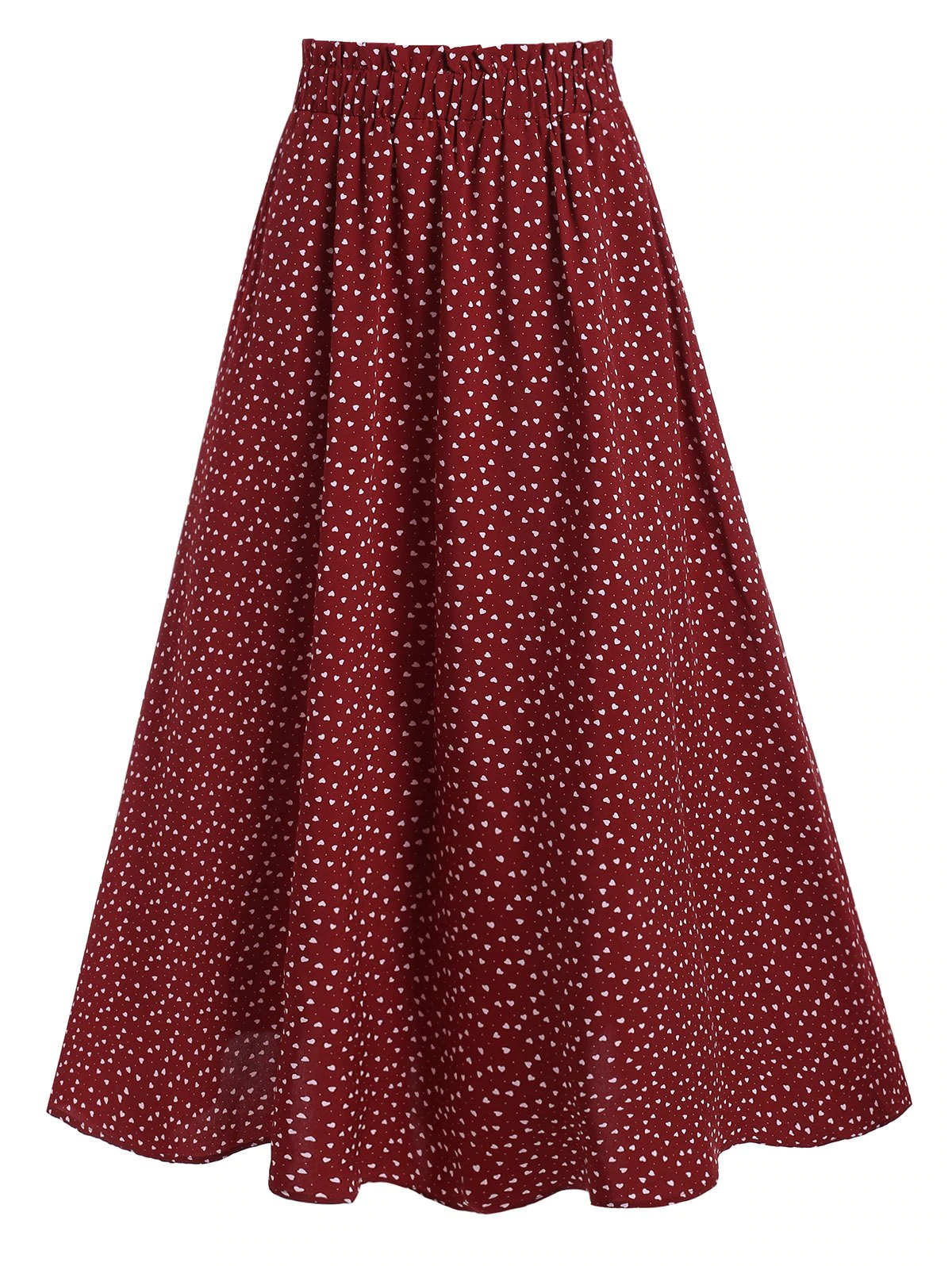 High Waisted Heart Print Midi Skirt