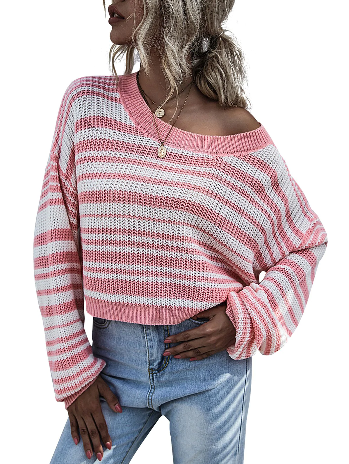 Striped Drop Shoulder Knit Sweater