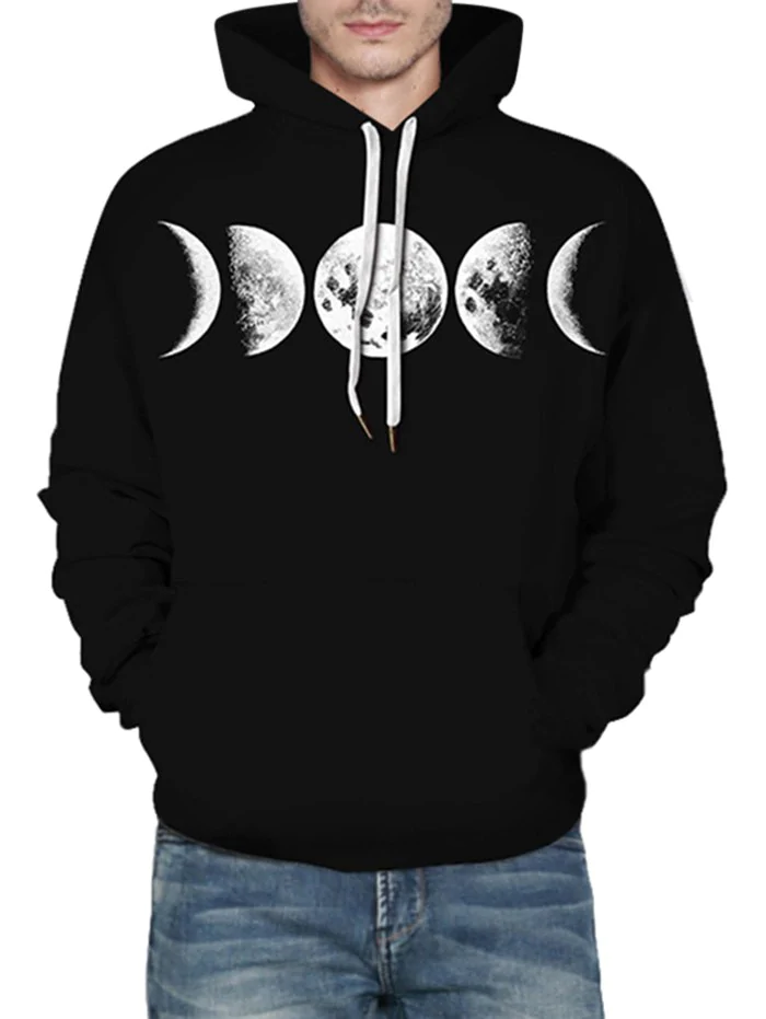 Moon Graphic Front Pocket Casual Hoodie