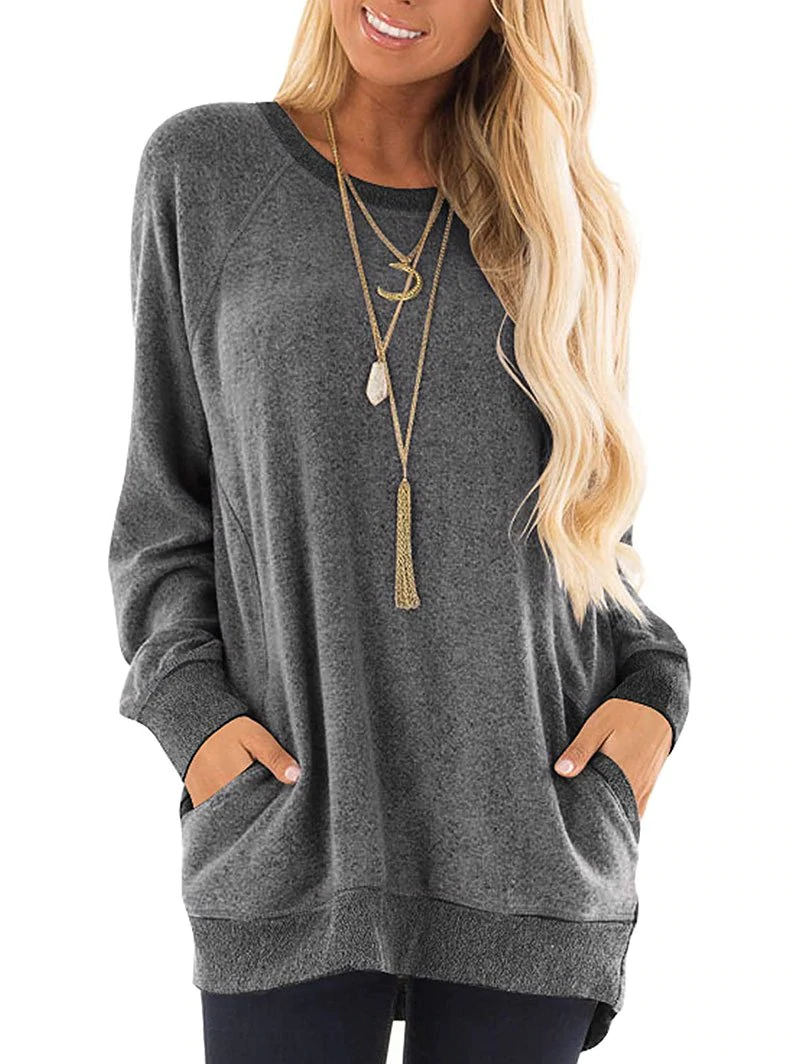 Raglan Sleeve Pocket High Low Tunic Sweater