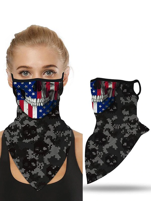 Outdoor Skull Flag Camo Print Mask Scarf