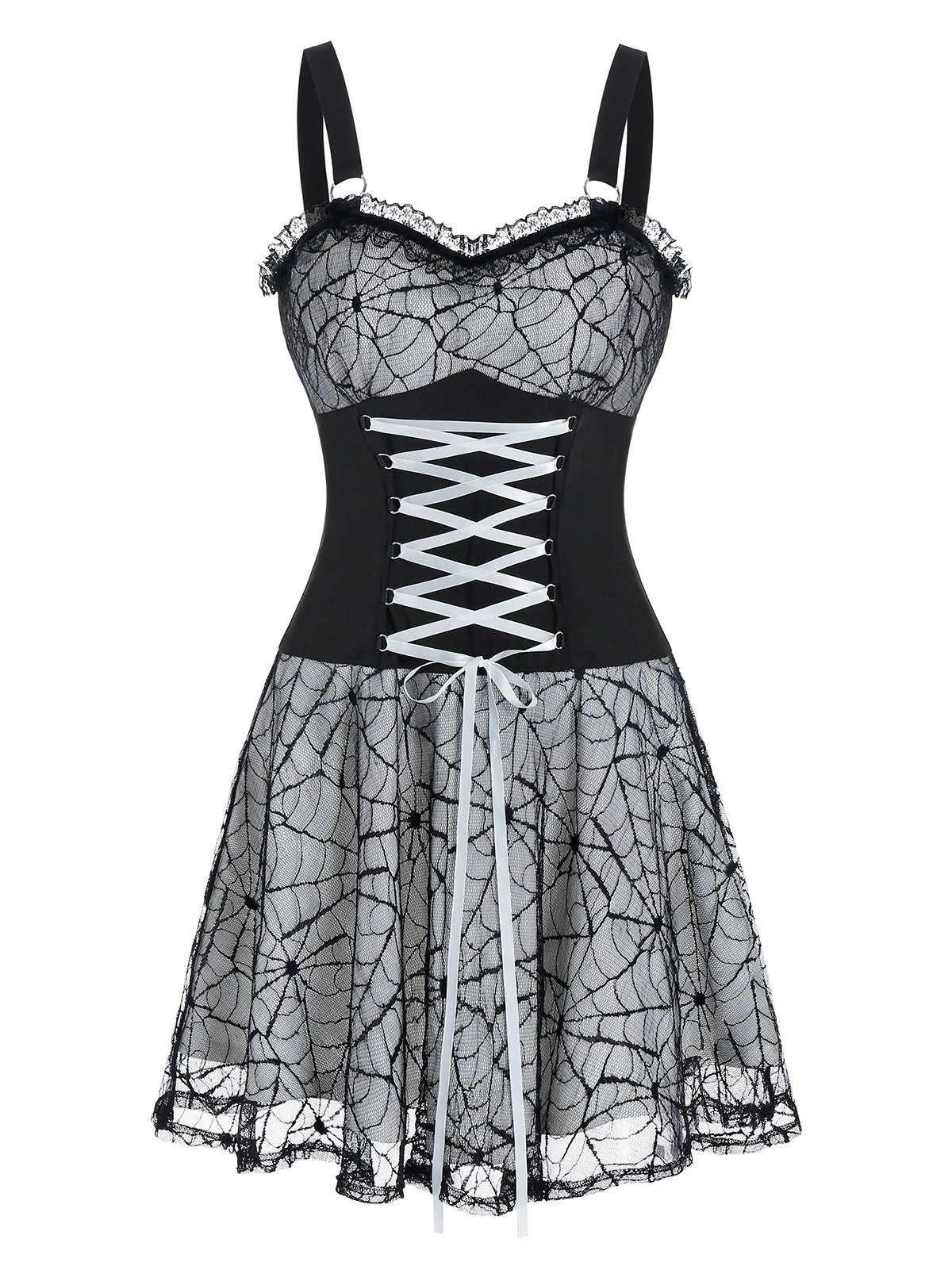 Halloween Sleeveless Lace-up Spider Web Lace Dress