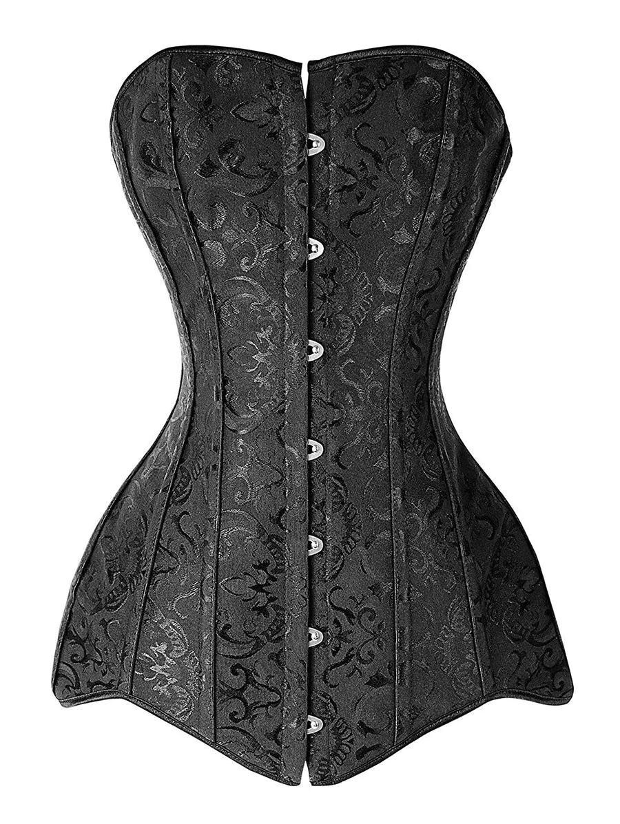 Lace Up Jacquard Hook and Eye Plus Size Corset