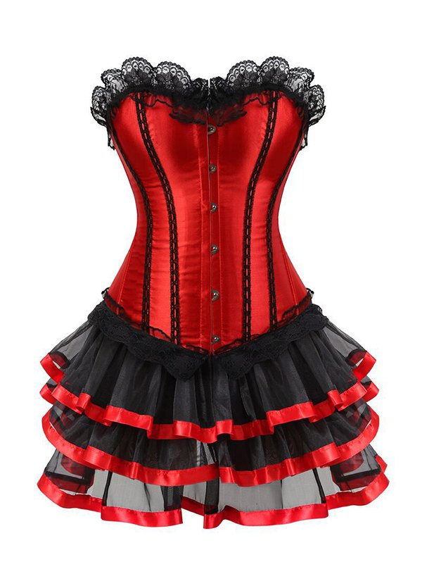 Plus Size Lace Trim Lace Up Shapewear Corset with Layered Tutu S