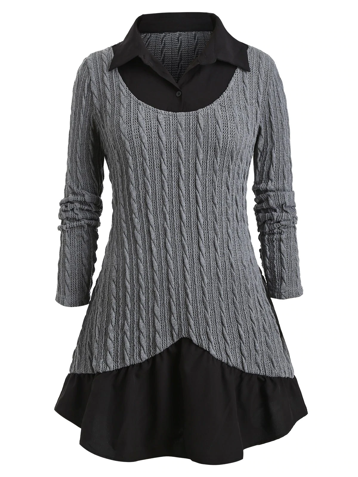 Plus Size Cable Knit Twofer Sweater