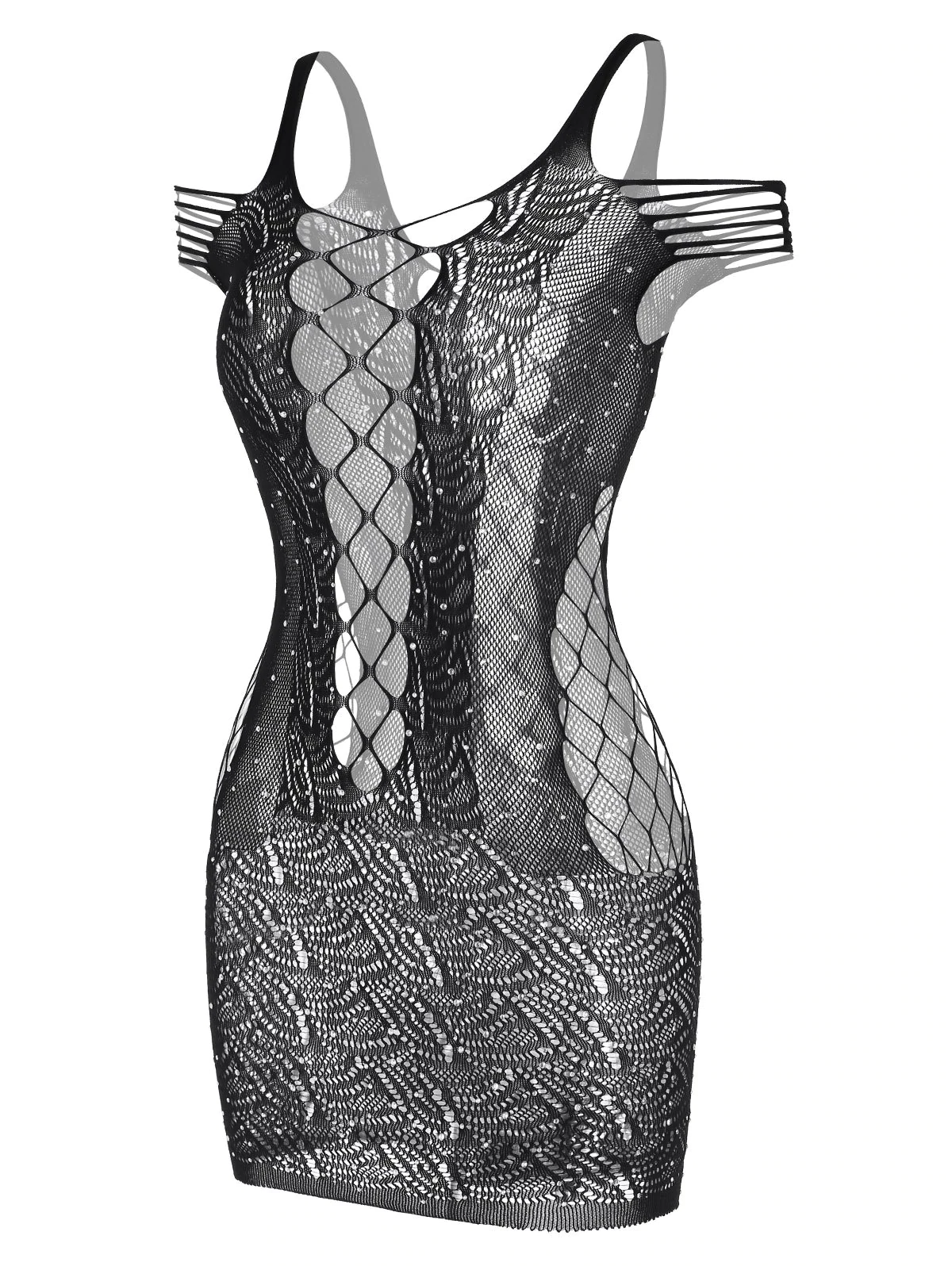 Plus Size Rhinestone Fishnet Lingerie Dress