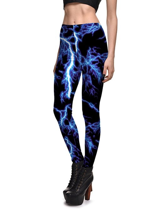 3D Lightning Print Skinny Leggings