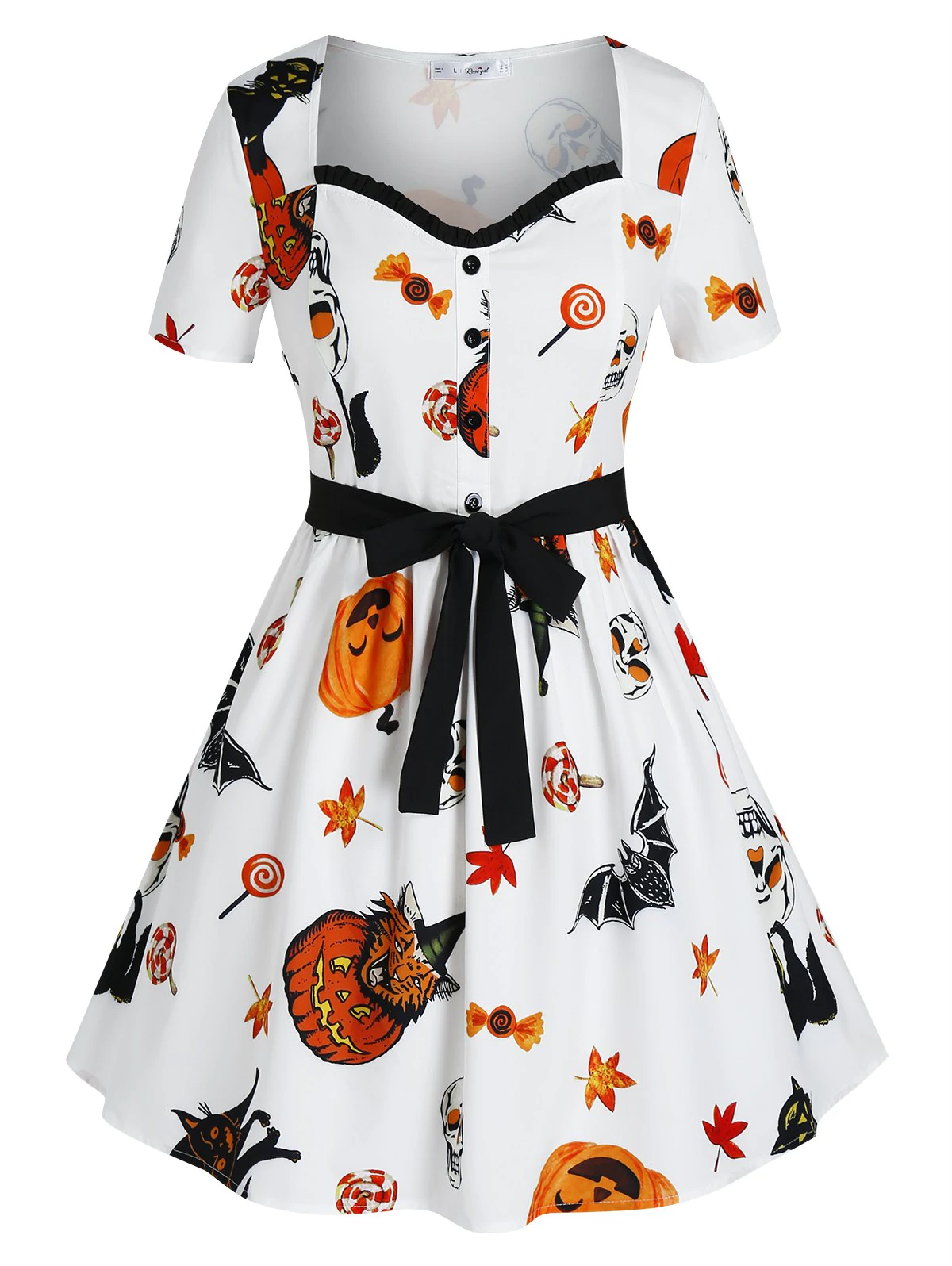 Plus Size Halloween Pumpkin Skull Bats Mini Dress