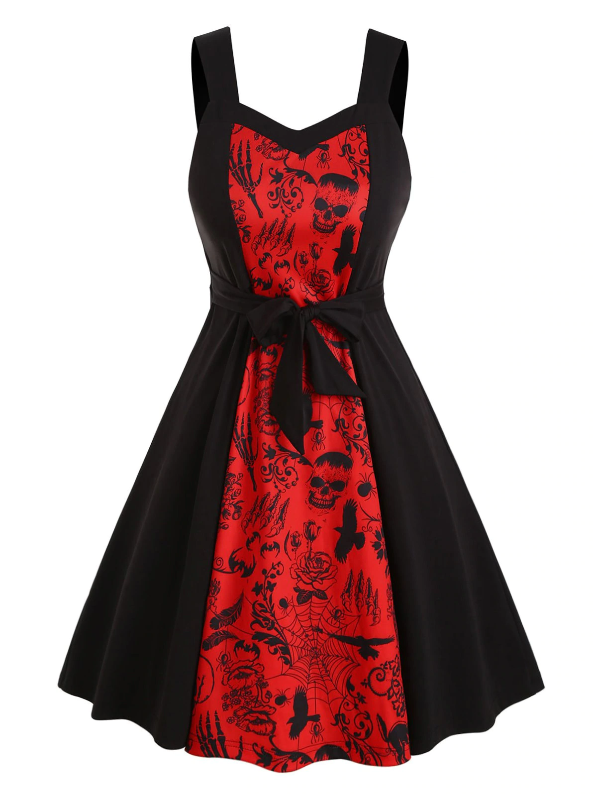 Plus Size Skull Print Bowknot Halloween Dress