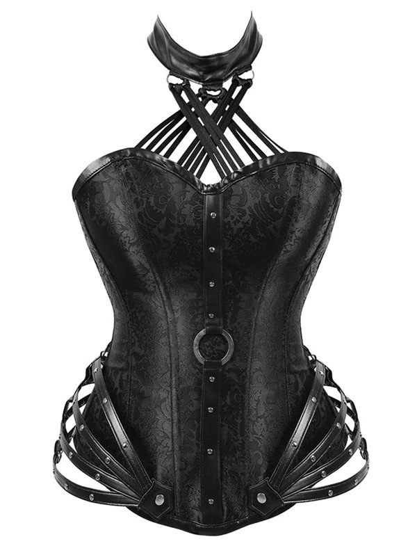 Halter Rivets Gothic Macrame Brocade Corset Set