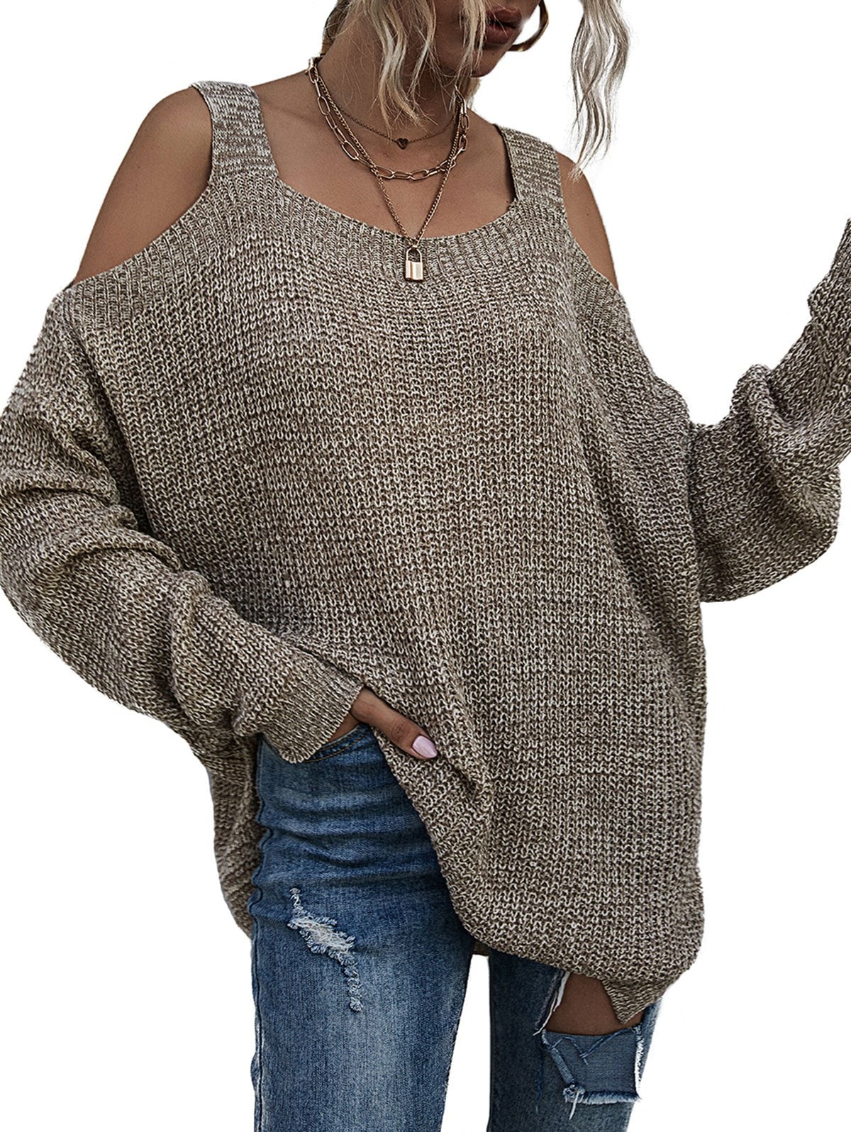 Cold Shoulder Space Dye Tunic Sweater