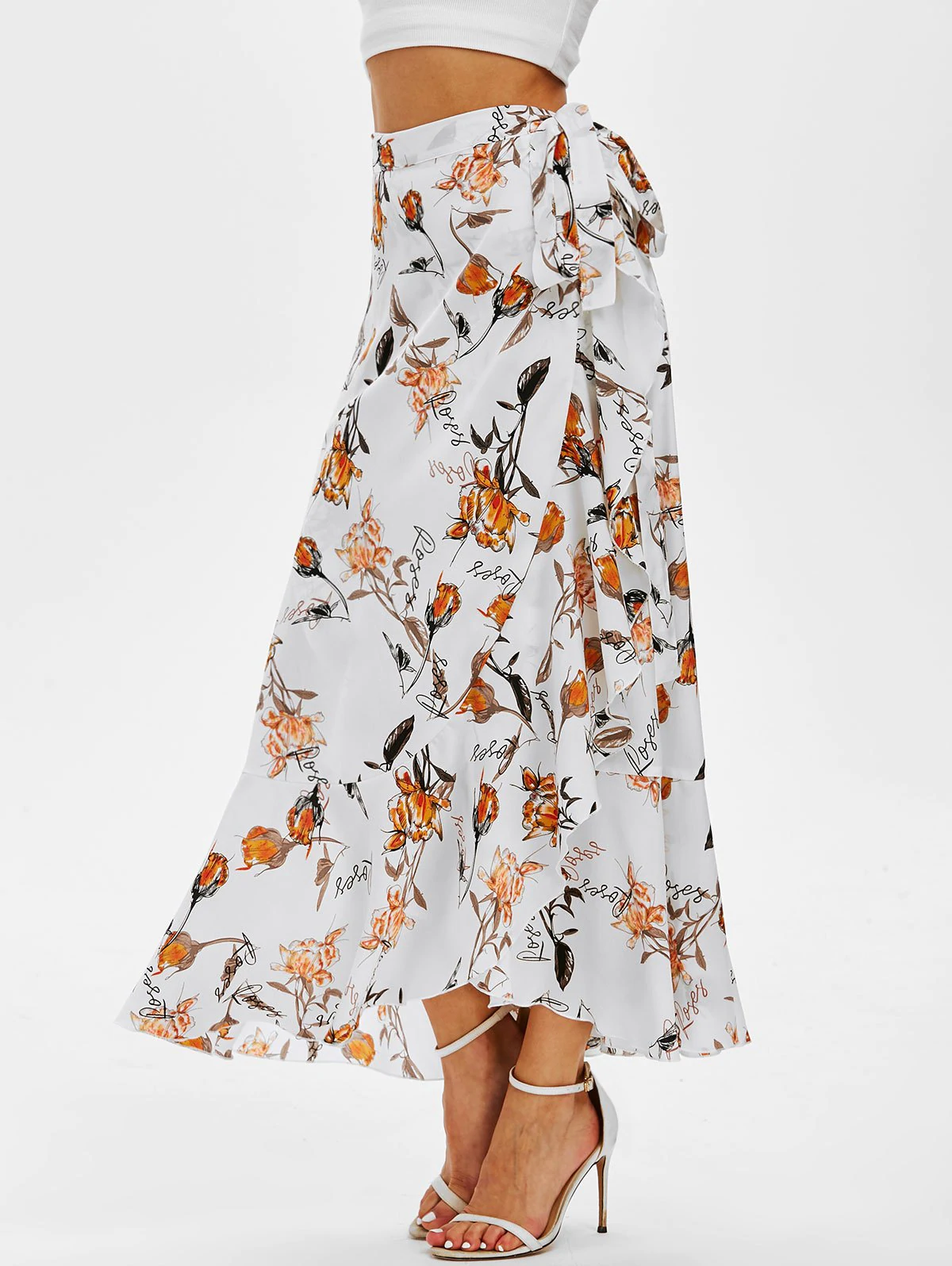 Flower Print Wrap Maxi Skirt