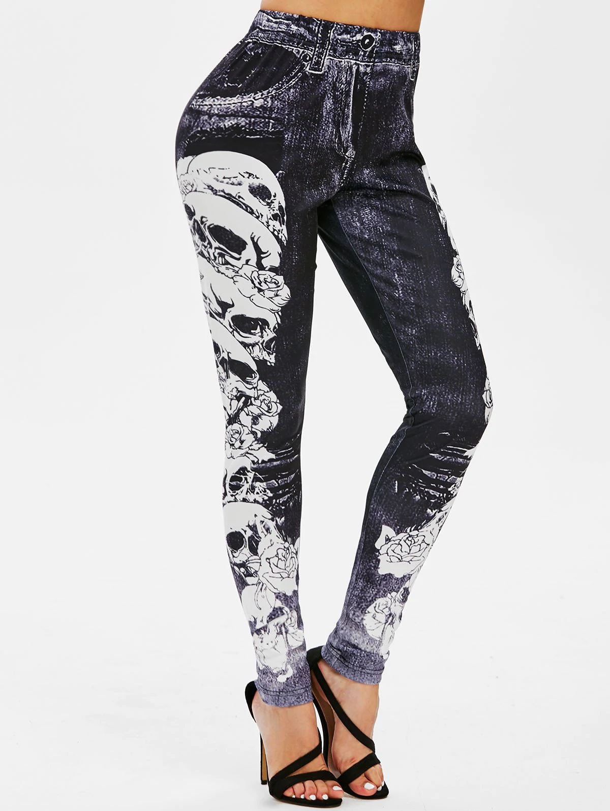 3D Skull Print High Waisted Skinny Leggings