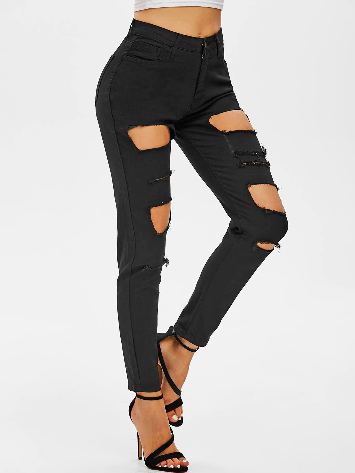 Ripped Skinny Zipper Fly Jeans