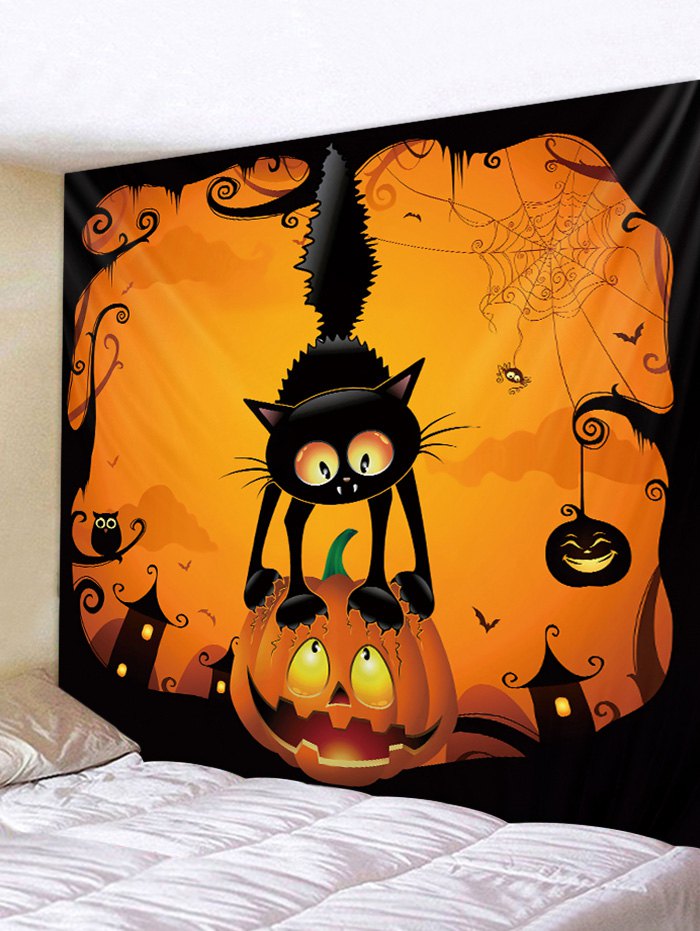 Halloween Cat Pumpkin Pattern Wall Tapestry