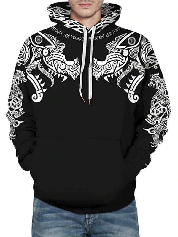 Dragon and Elephant Tribal Pattern Hoodie