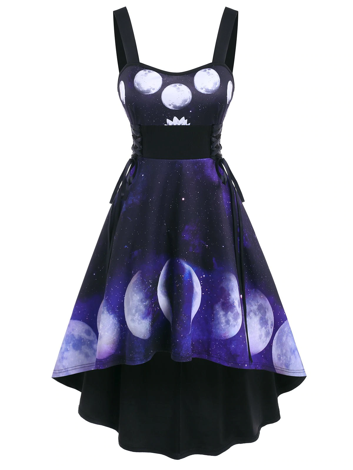 Universe Planet Print Lace-up A Line Dress