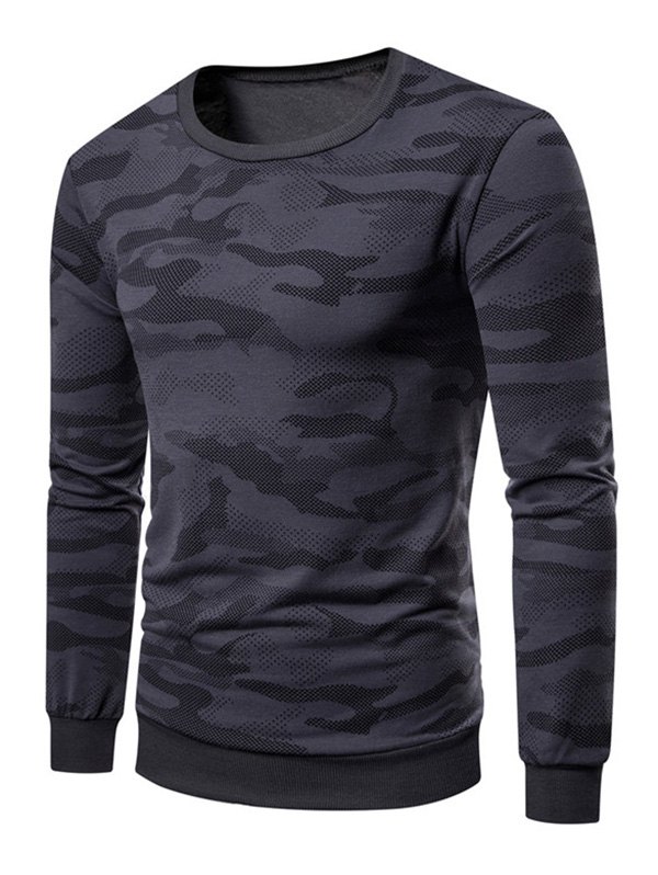 Camouflage Print Rib-knit Trim Sweatshirt