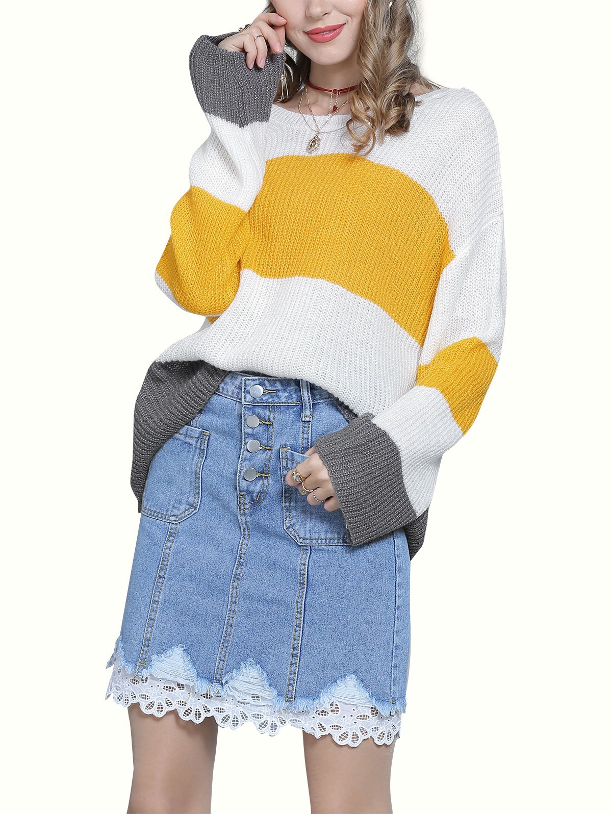 Contrast Colorblock Drop Shoulder Sweater