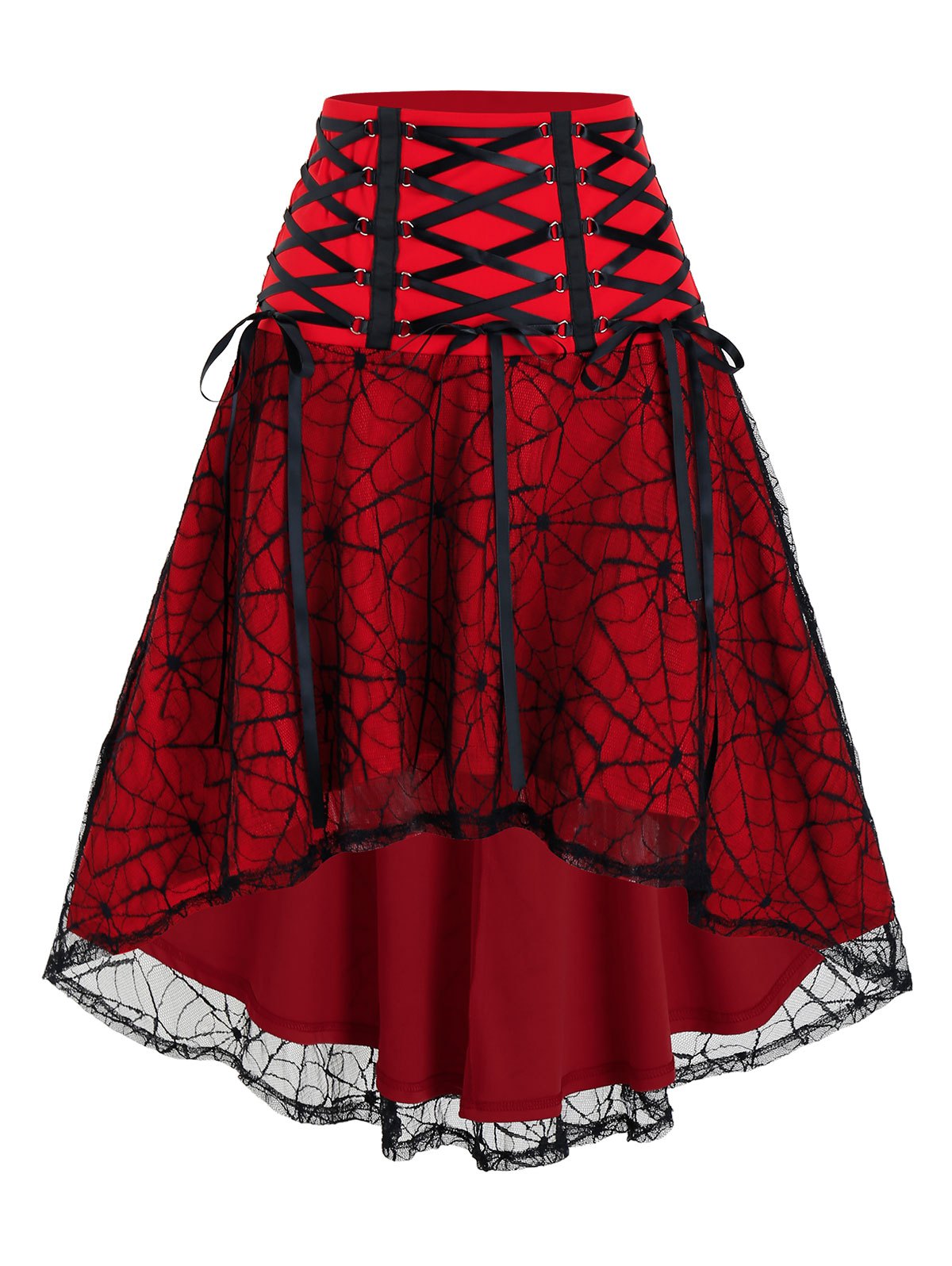 Halloween Spider Web Lace High Low Lace-up Skirt