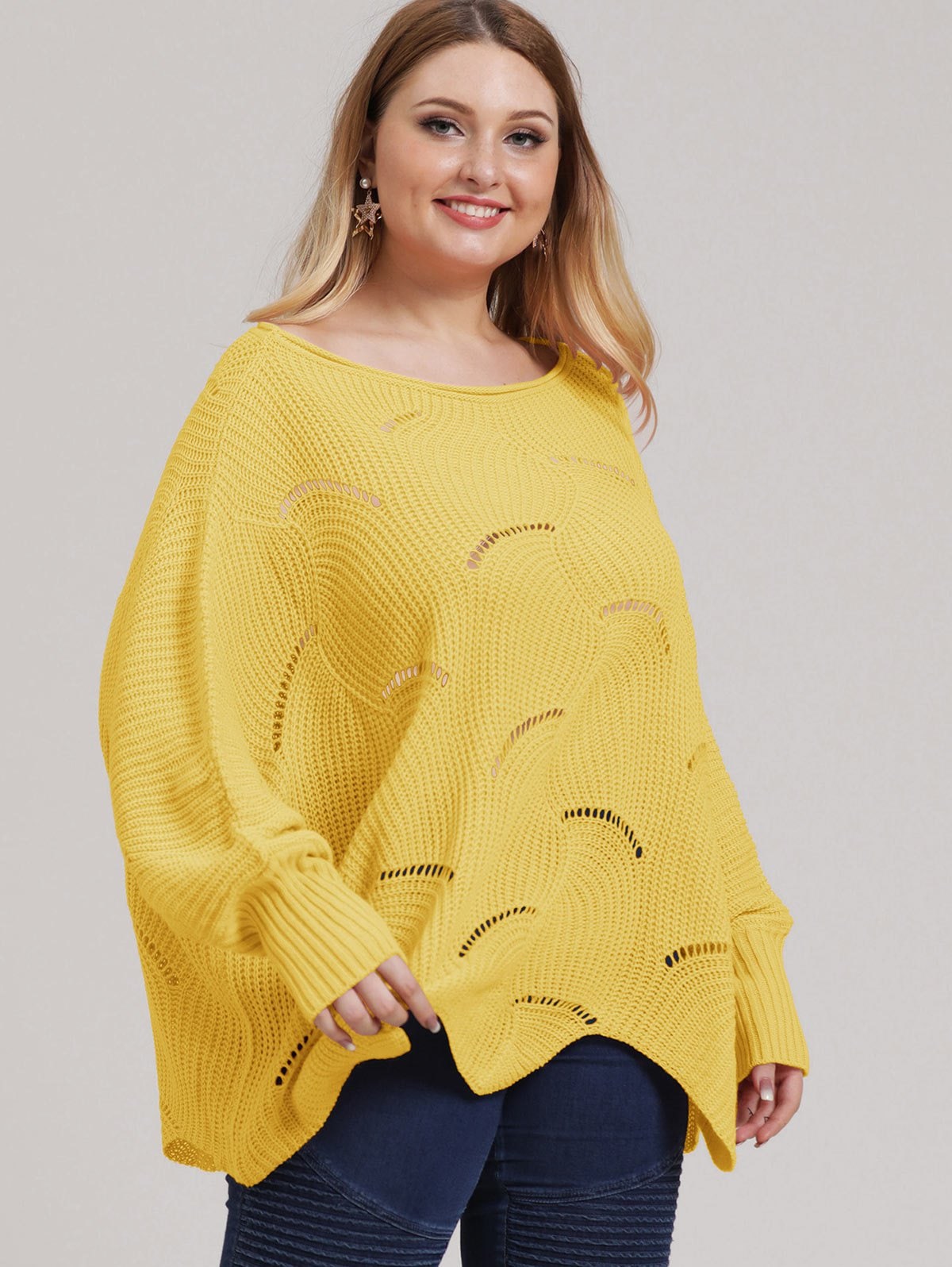 Plus Size Open-knit Asymmetric Sweater