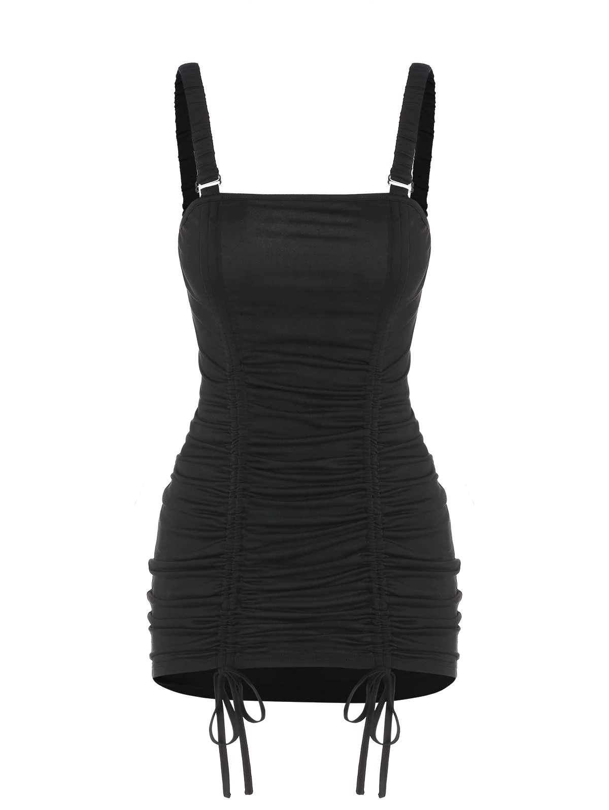 Front Drawstring Elastic Strap Mini Dress