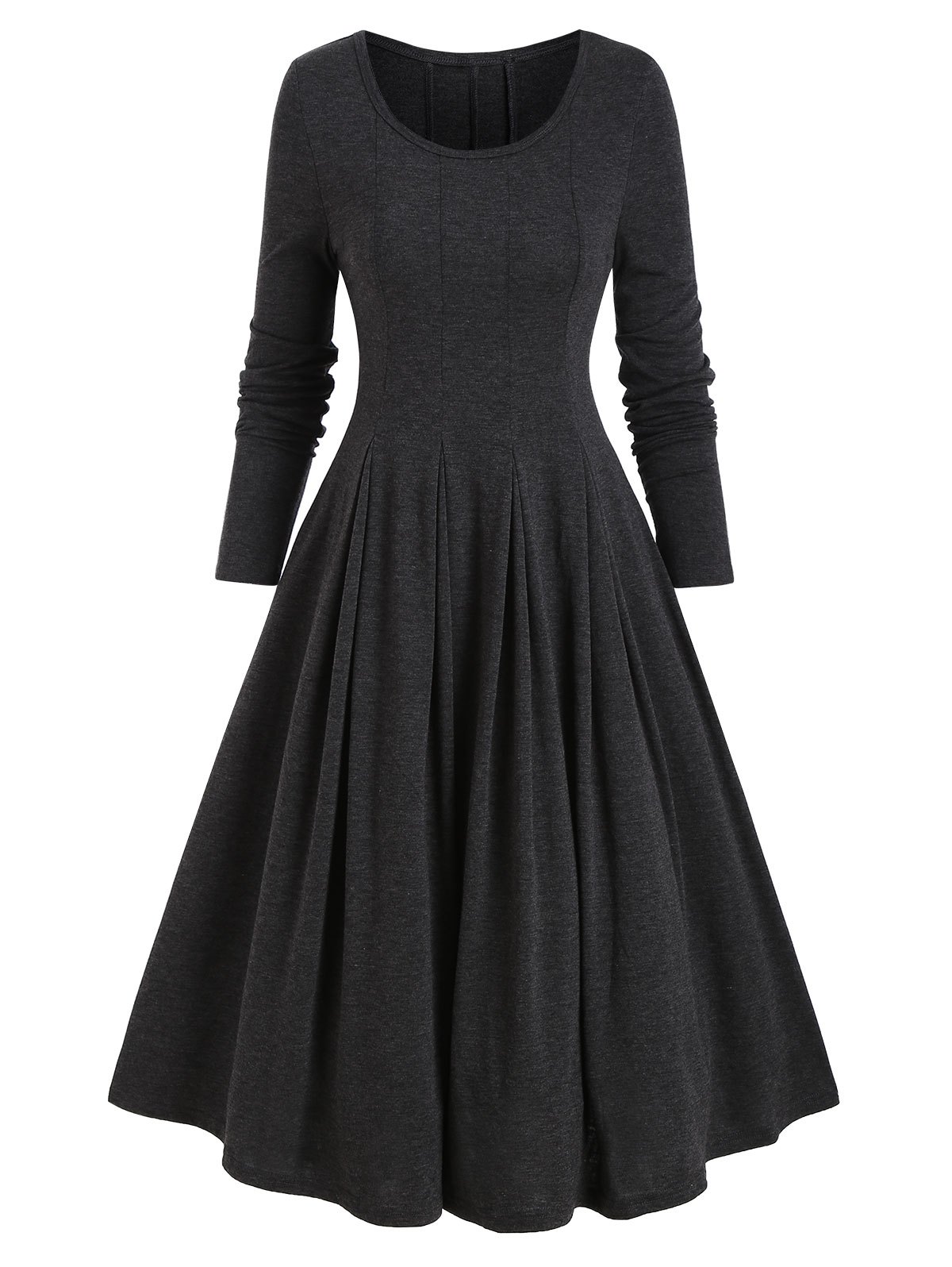 Long Sleeve Heathered Pleated Dress