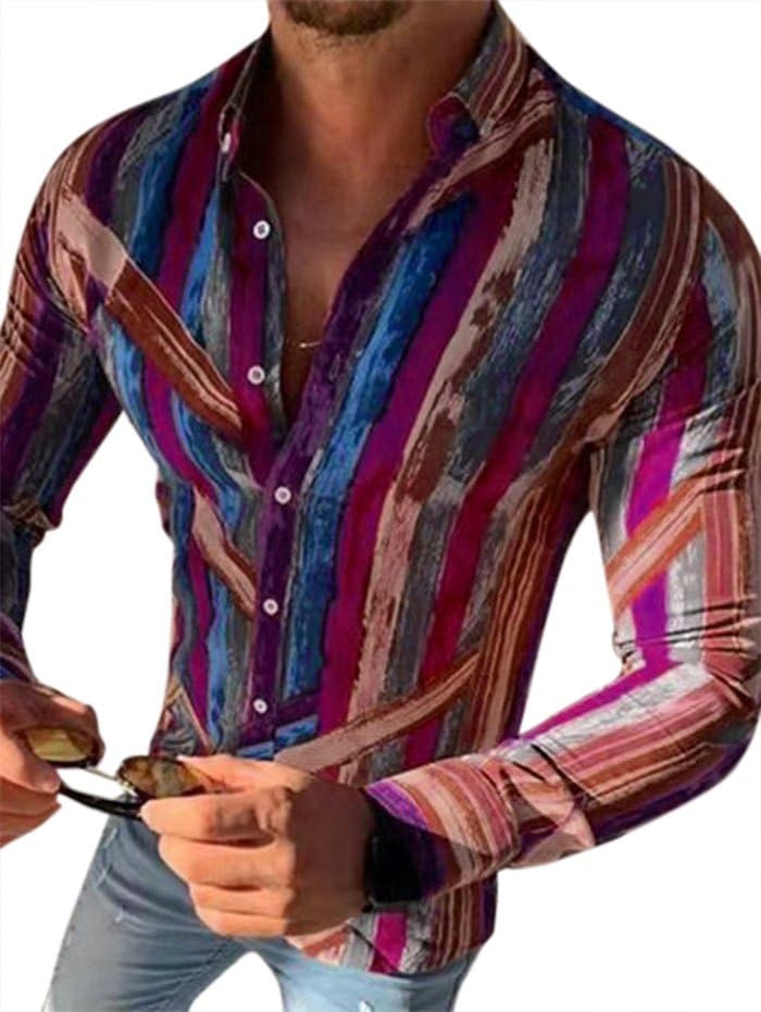 Brush Stroke Paint Pattern Button Down Casual Shirt