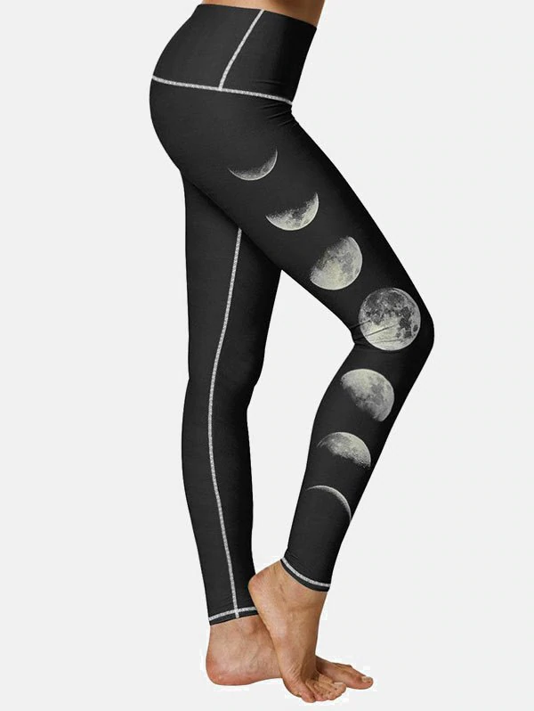 Lunar Eclipse Print Stitching Detail Skinny Pants