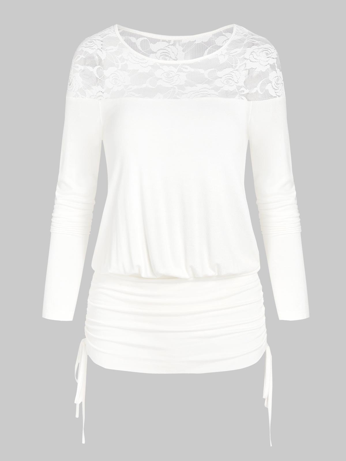 Flower Lace Insert Cinched Blouson T-shirt