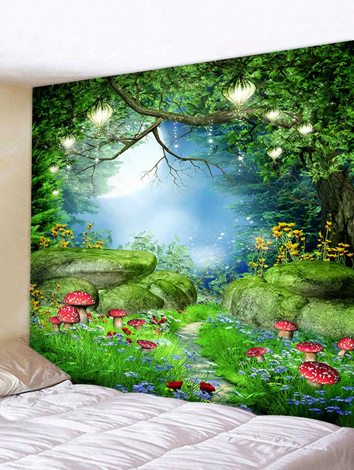 Forest Mushrooms Pattern Decorative Wall Hanging Tapestry