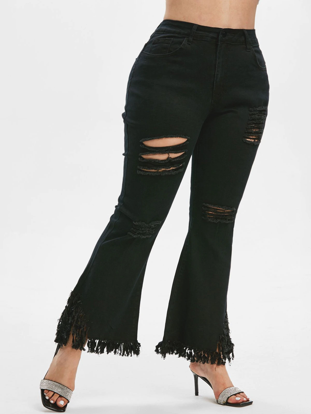 Frayed Hem Ripped Plus Size Flare Jeans