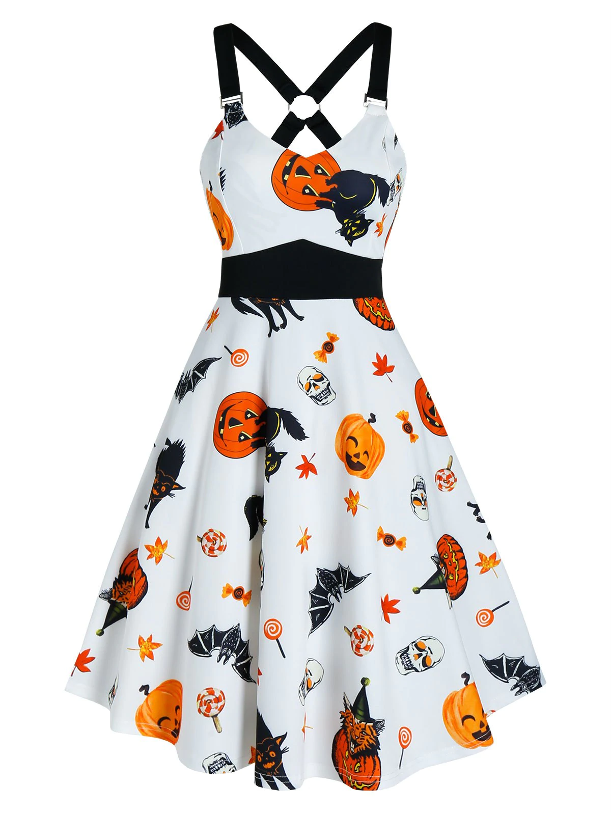 Halloween Pumpkin Animal Print Cami A Line Dress