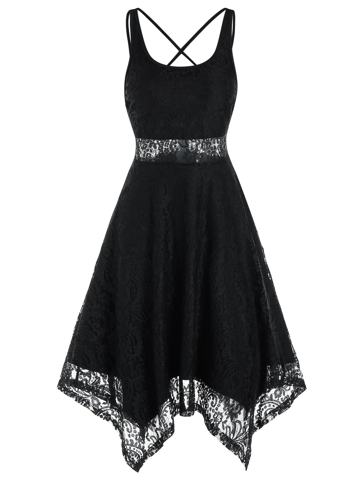 Sleeveless Strappy Handkerchief Lace Dress