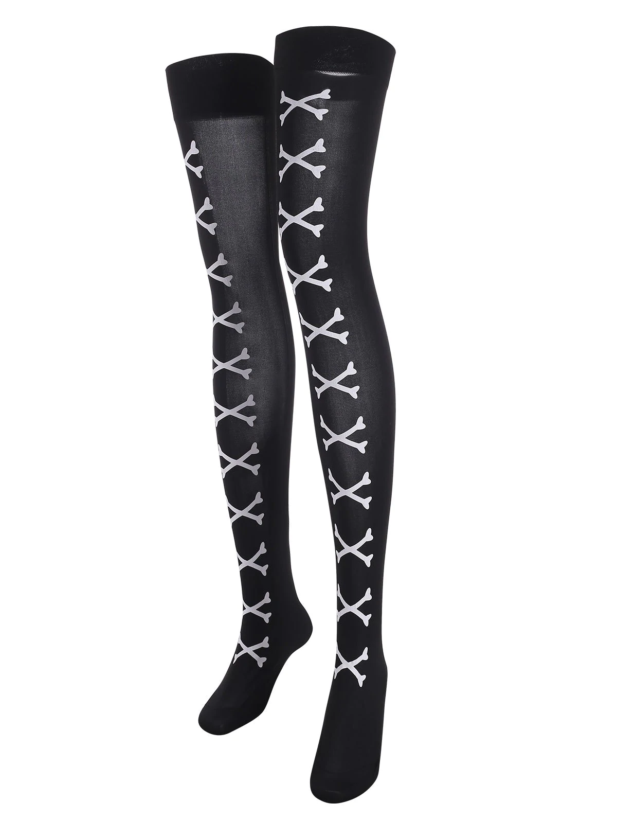 Plus Size Bones Print Opaque Over-the-knee Socks