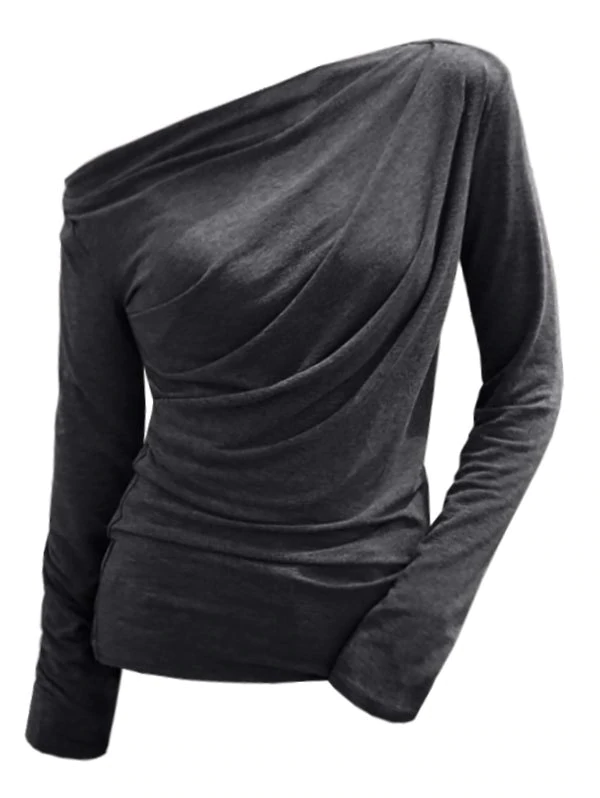 Draped Long Sleeve Heathered T-shirt