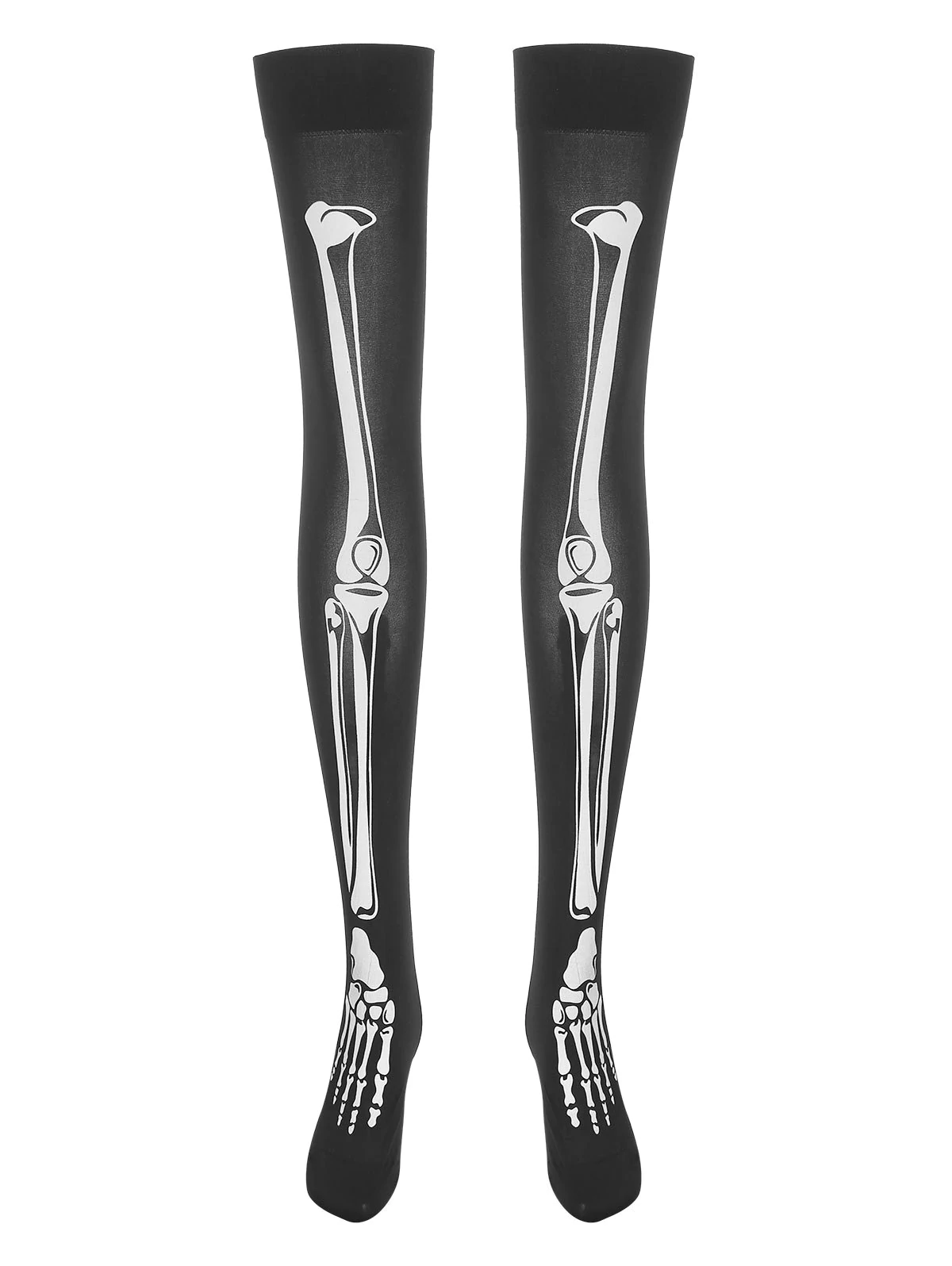 Plus Size Skeleton Print Halloween Thigh Highs