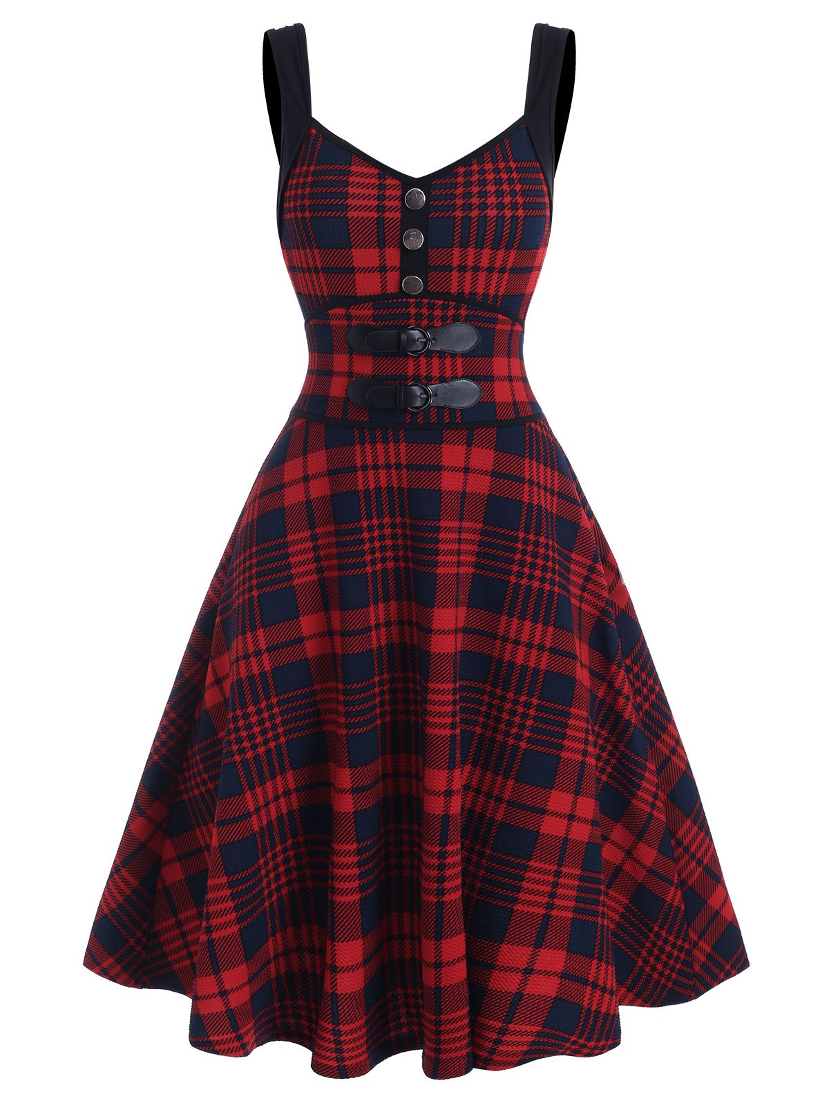 Mock Button Tartan Print Empire Waist Cami Dress