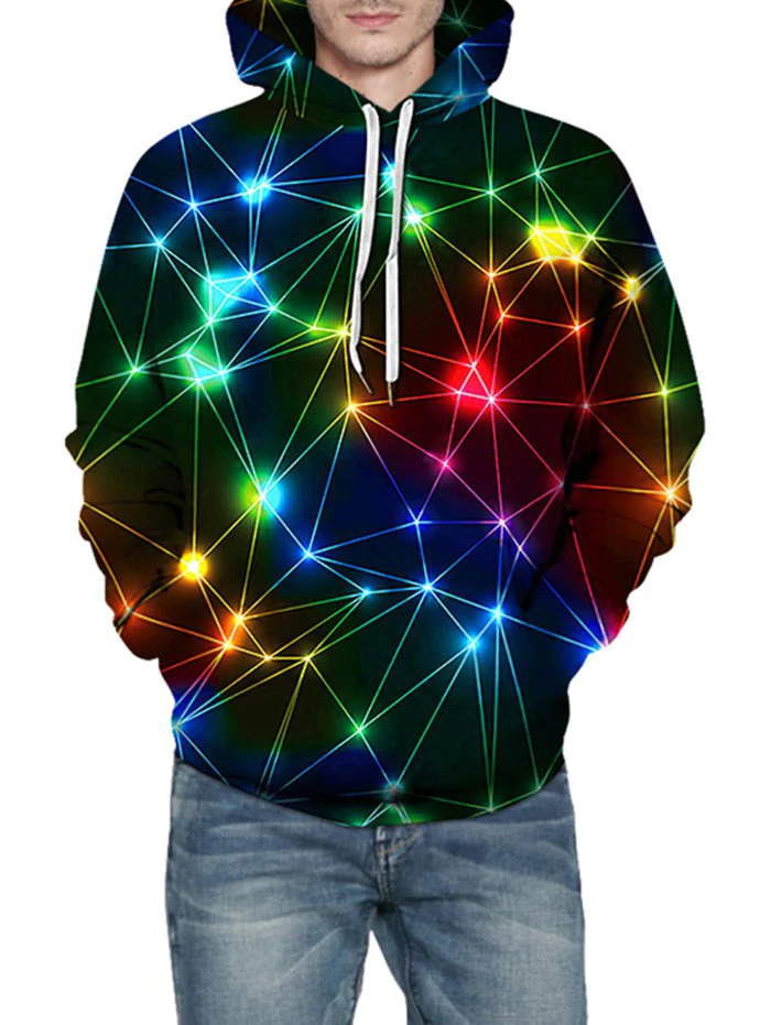 3D Light Print Kangaroo Pocket Hoodie