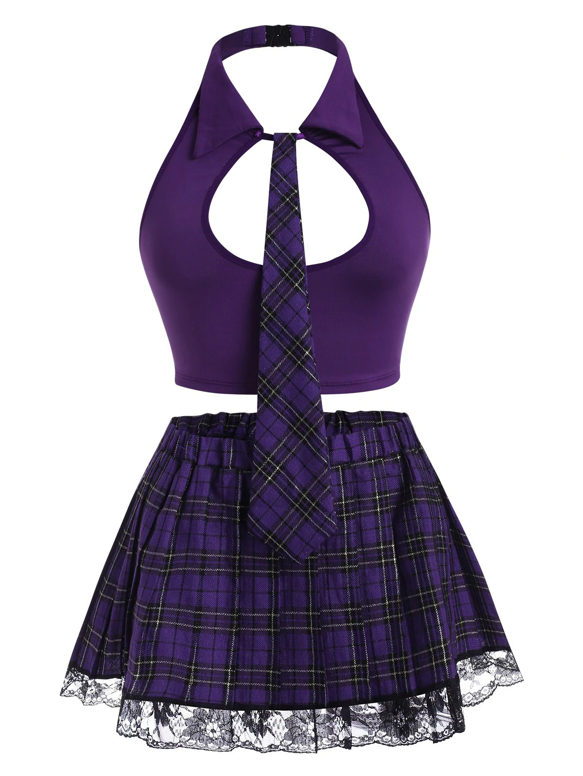 Plus Size Plaid Cutout School Girl Costume Set