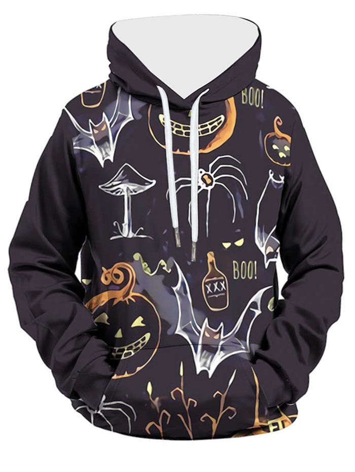 Halloween Funny Pumpkin Graphic Pullover Pocket Hoodie