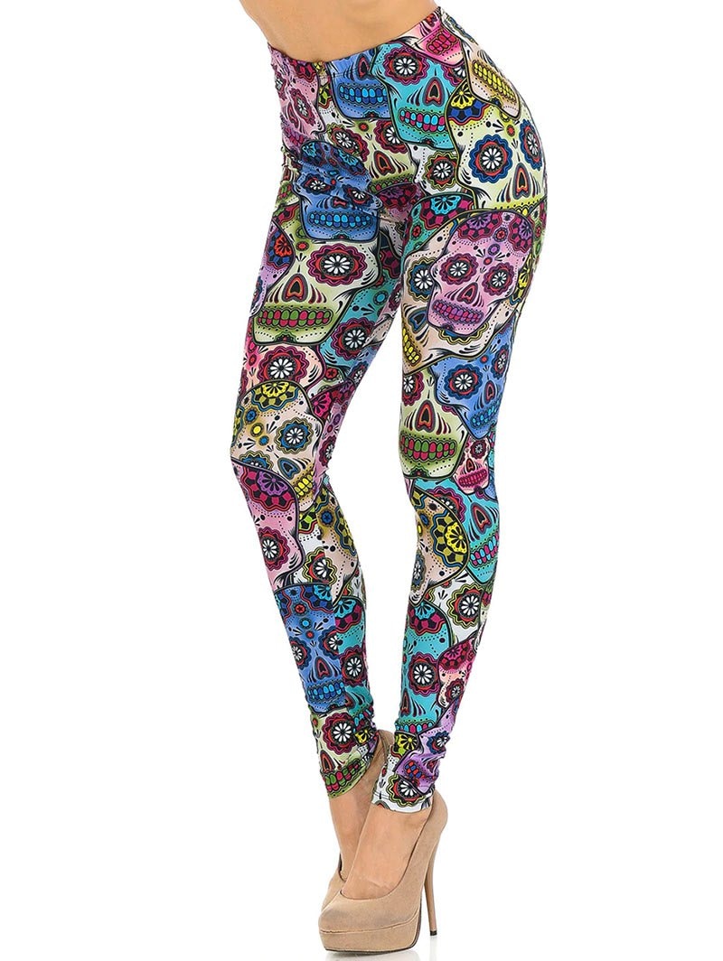 Halloween Skull Print High Waisted Hippie Leggings