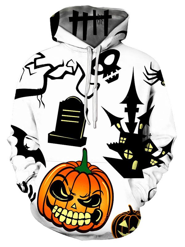 Halloween Graffiti Pumpkin Print Drawstring Pullover Hoodie