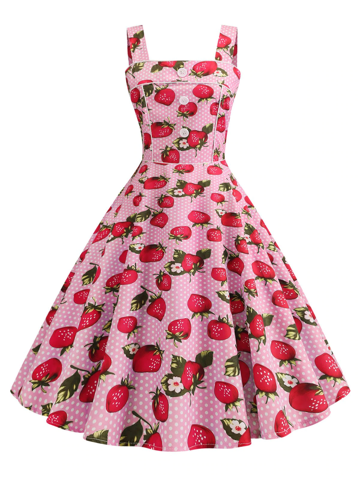 Plus Size Strawberry Cherry Print Flare Dress