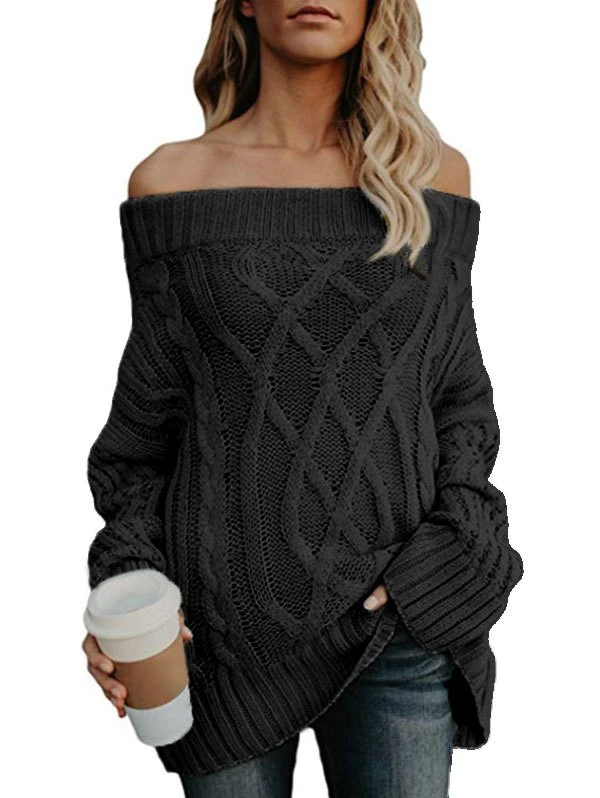 Off The Shoulder Cable Knit Chunky Tunic Sweater